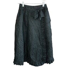 Alex Coleman Vintage Black Taffeta Moire Wrap Skirt with Bow